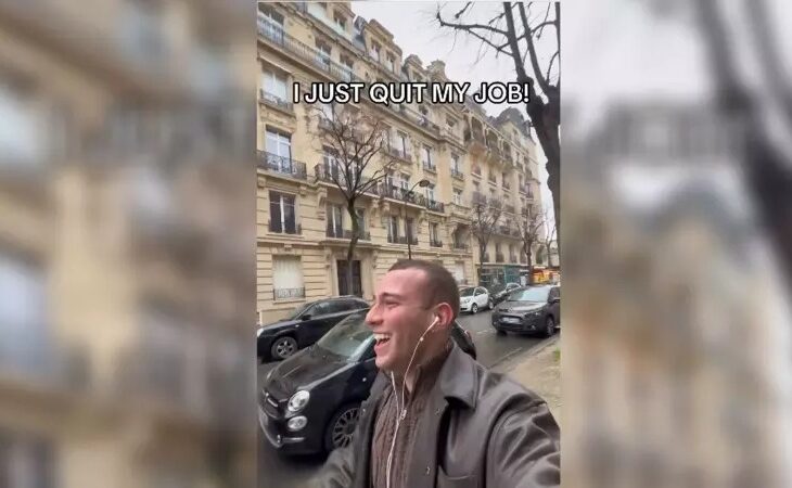 A video of French social media star Fabrizio Villari Moroni dancing in the rain after quitting his 9-to-5 job has gone viral online.