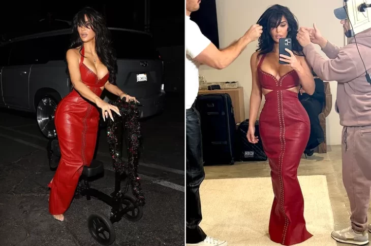 Kim Kardashian turned heads at her SKIMS Christmas party on Dec. 19 in Los Angeles, flaunting a bold holiday look.